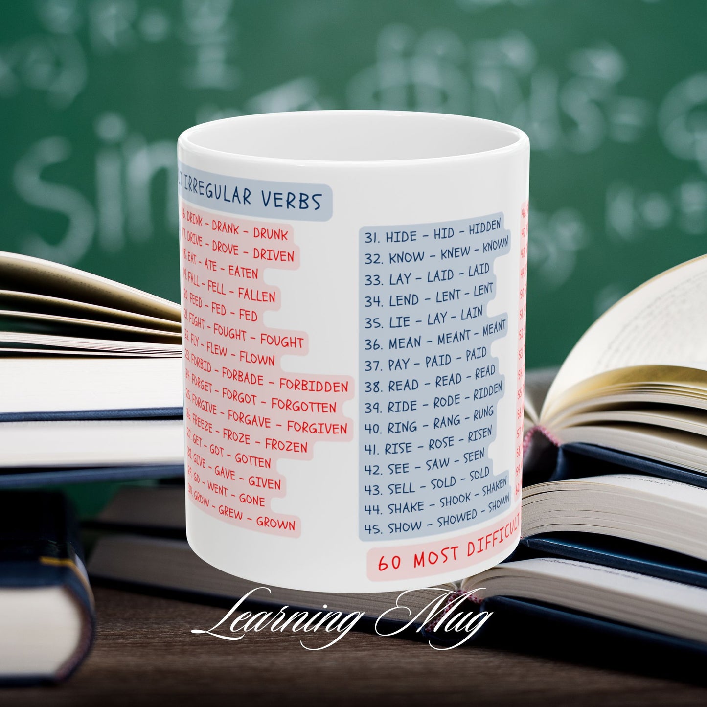 60 Most Difficult Irregular Verbs Learning Mug, (11oz, 15oz)
