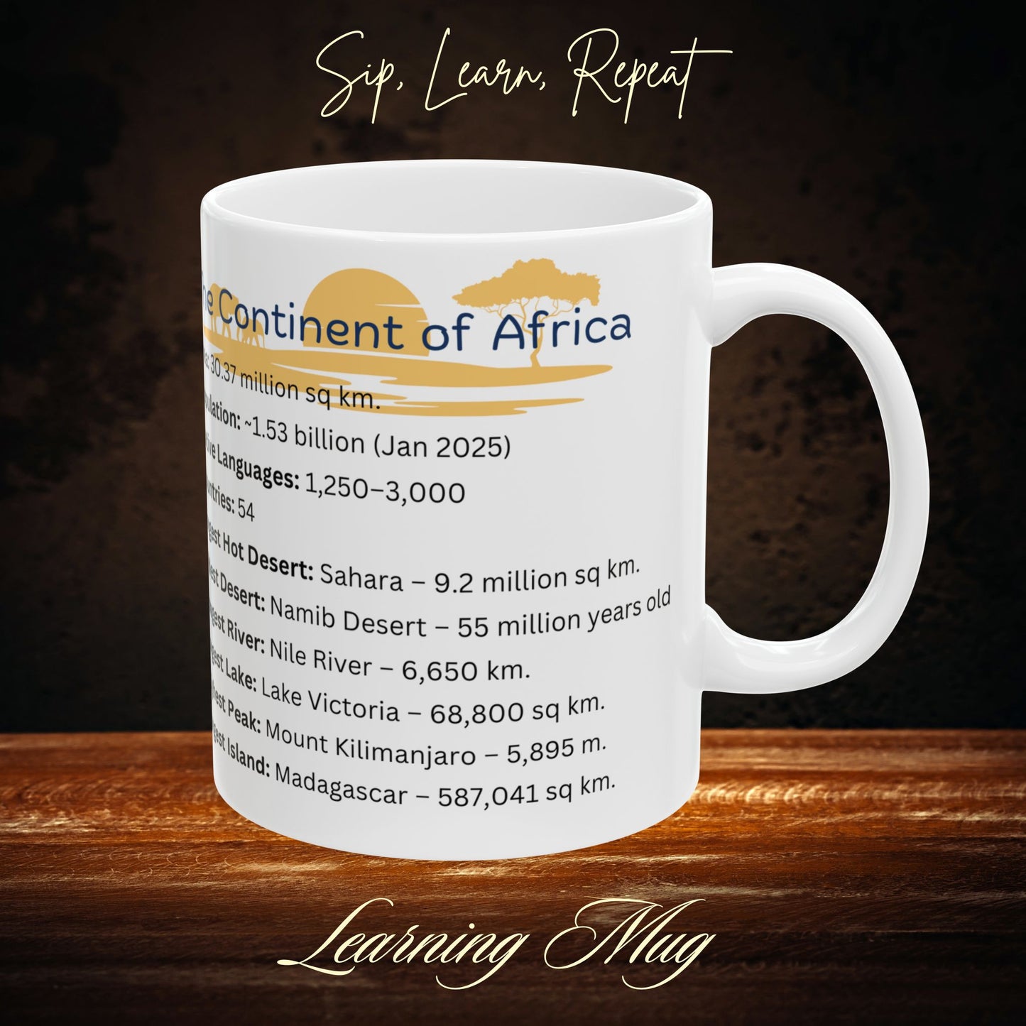 The Continent of Africa Mug, Educational Africa Map Mug with Fun Facts, African Geography Learning Mug, Perfect Gift for Kids and Adults