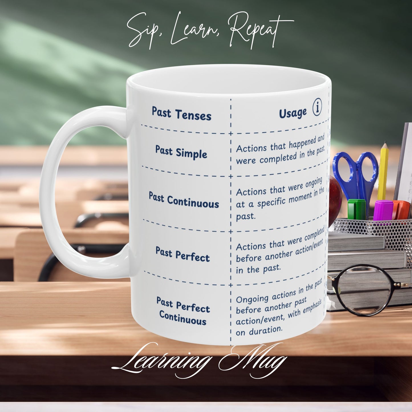 Past Tenses Learning Mug, English Grammar Mug (11oz, 15oz)