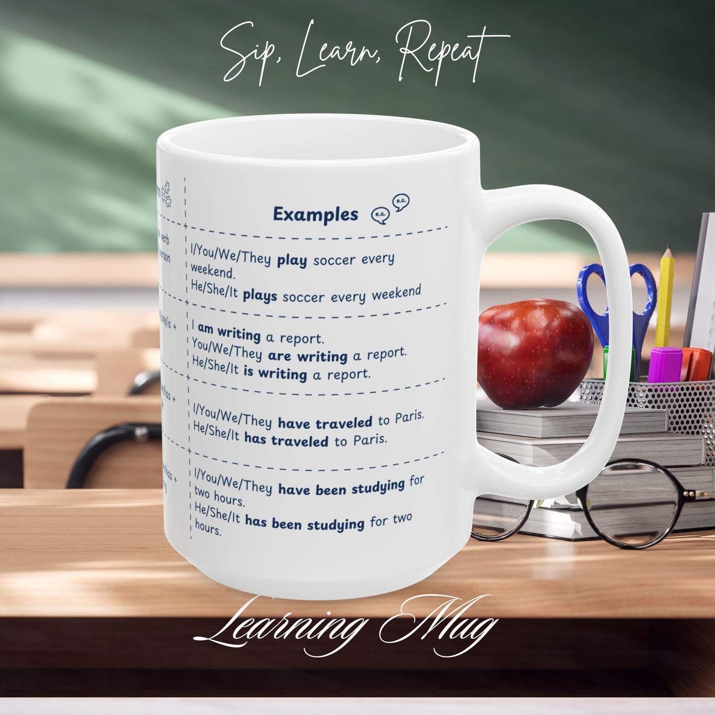 Present Tenses Learning Mug, English Grammar Mug (11oz, 15oz)