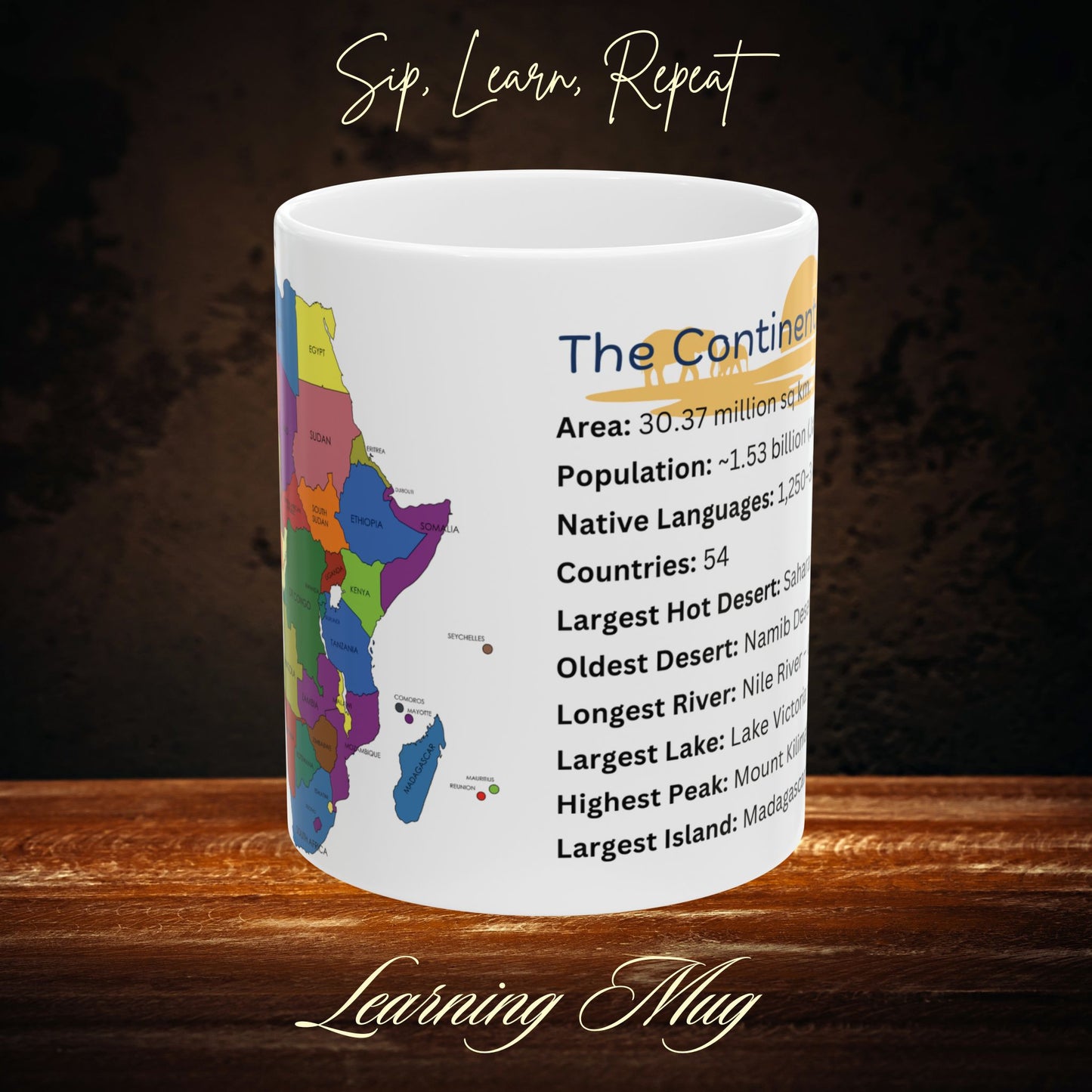 The Continent of Africa Mug, Educational Africa Map Mug with Fun Facts, African Geography Learning Mug, Perfect Gift for Kids and Adults