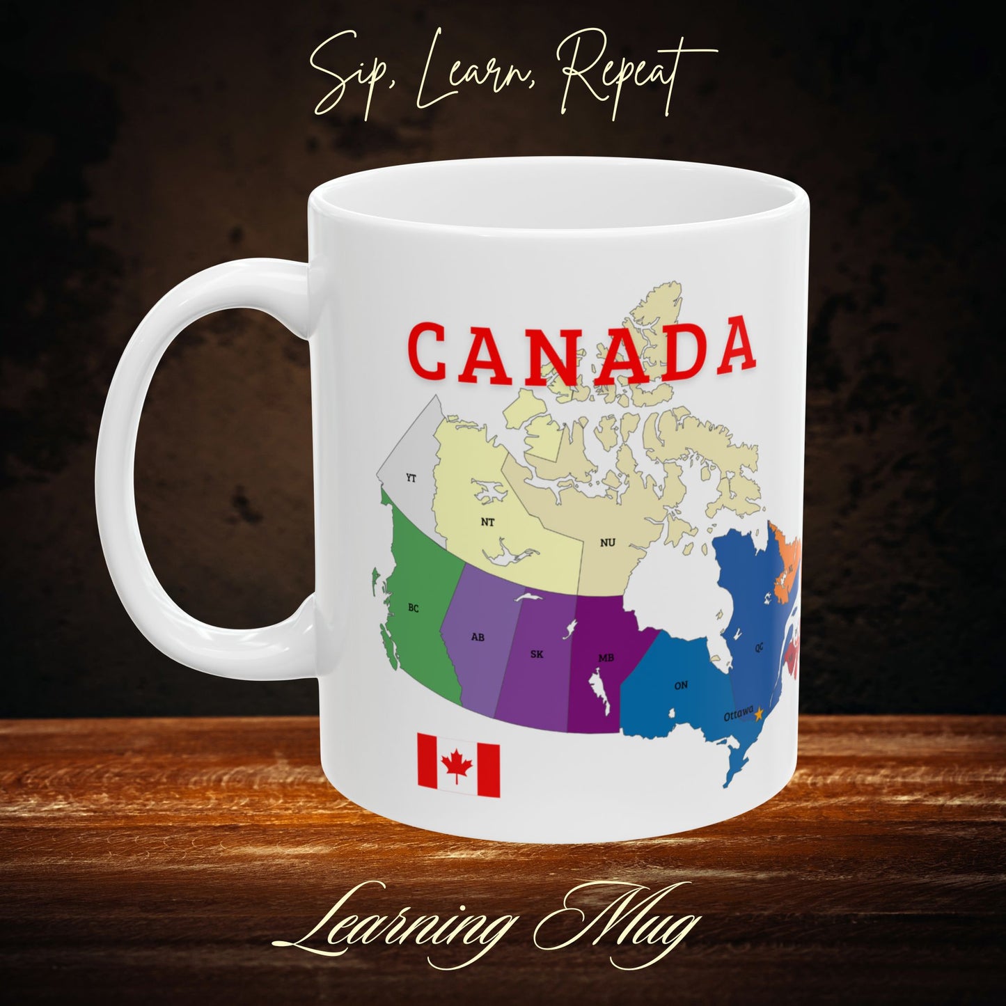 Canada's Provinces and Territories Ceramic Mug, Study Tool for Citizenship Test, Educational Coffee Mug, Canada Map Mug