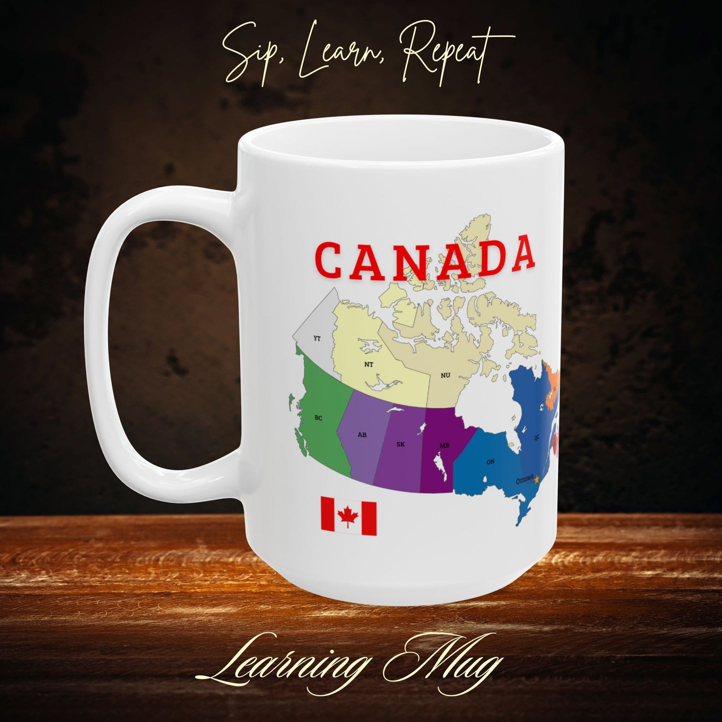 Canada's Provinces and Territories Ceramic Mug, Study Tool for Citizenship Test, Educational Coffee Mug, Canada Map Mug