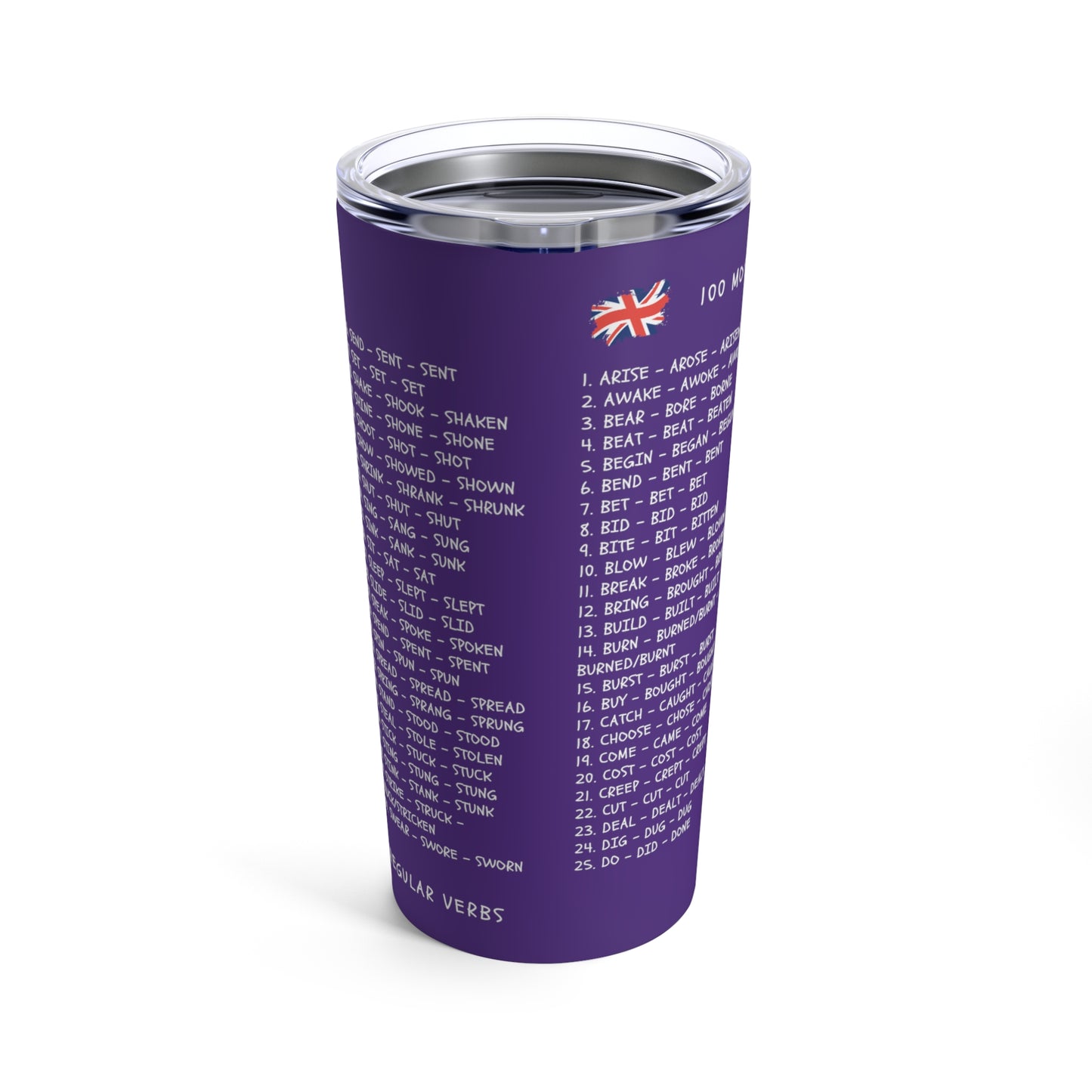 100 Most Difficult Irregular Verbs Learning Tumbler 20oz