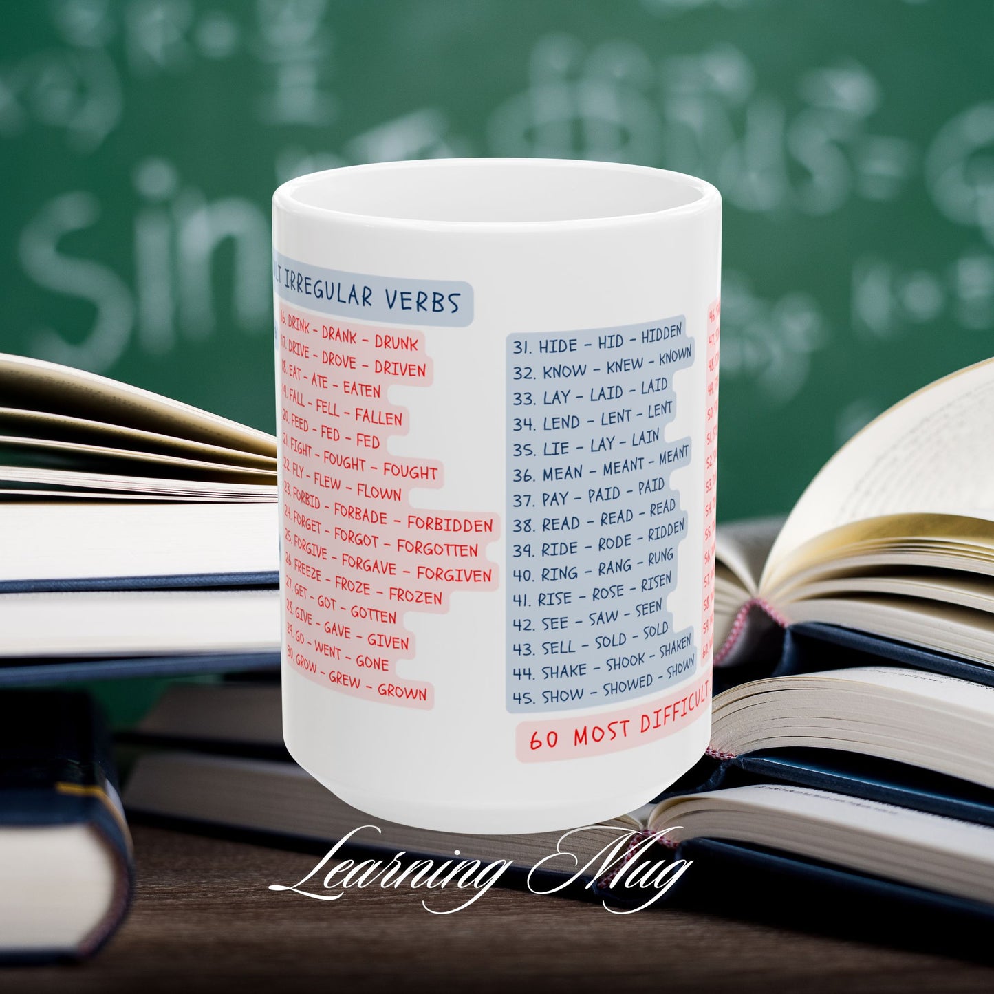 60 Most Difficult Irregular Verbs Learning Mug, (11oz, 15oz)
