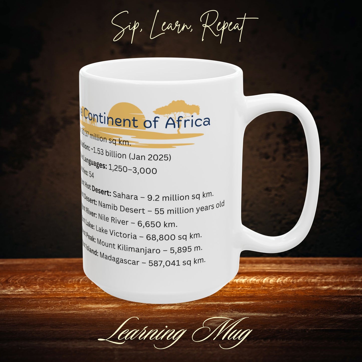 The Continent of Africa Mug, Educational Africa Map Mug with Fun Facts, African Geography Learning Mug, Perfect Gift for Kids and Adults