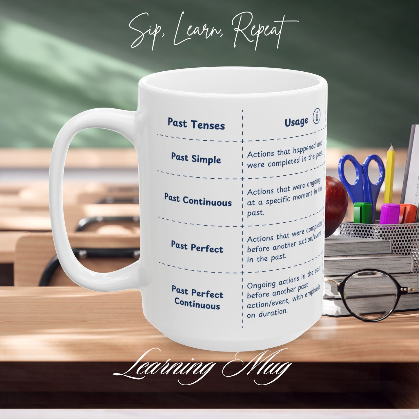 Past Tenses Learning Mug, English Grammar Mug (11oz, 15oz)