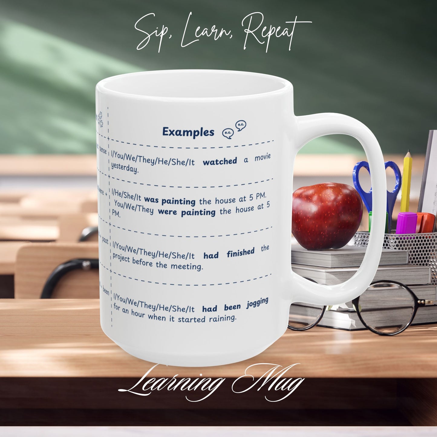 Past Tenses Learning Mug, English Grammar Mug (11oz, 15oz)