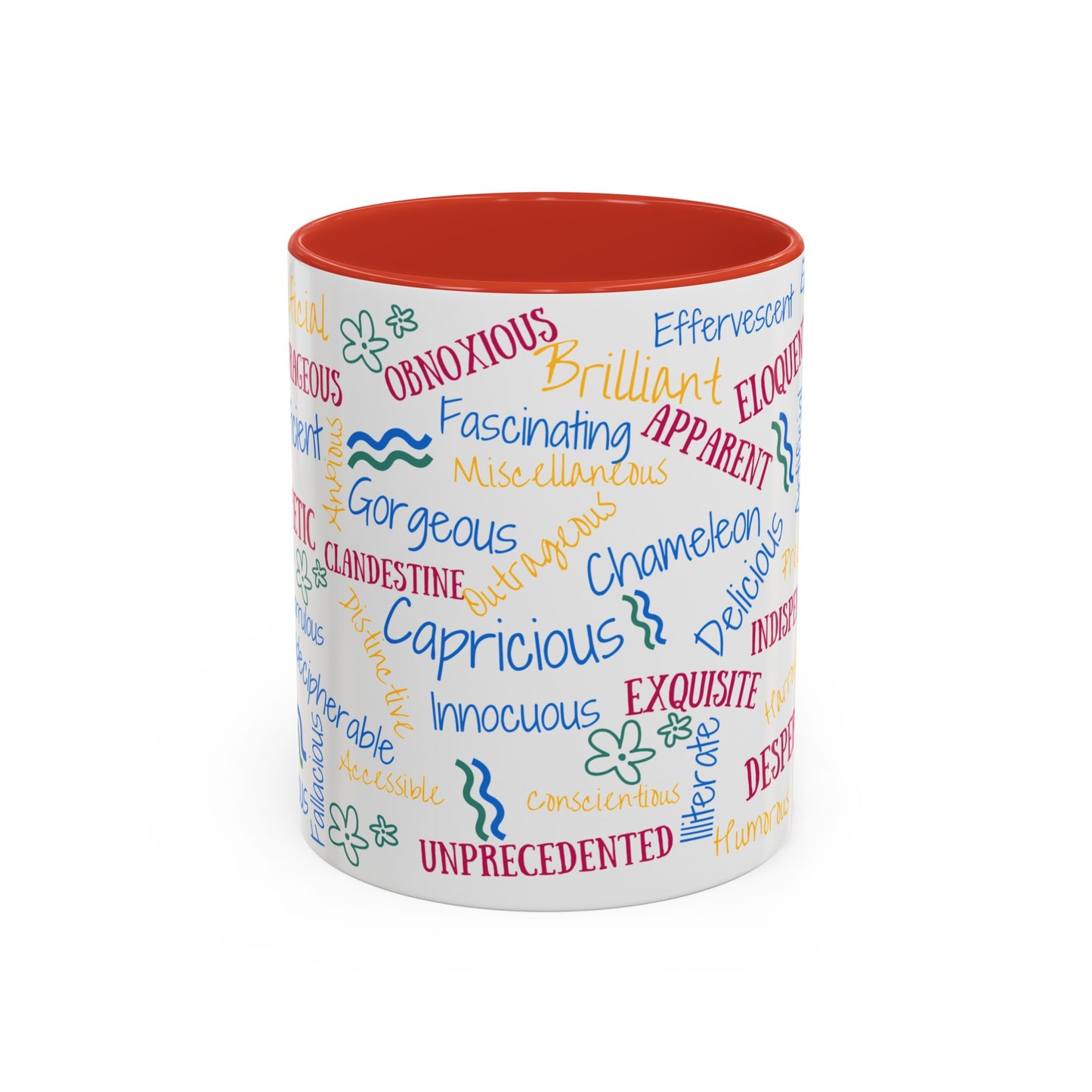 50 English Adjectives Learning Coffee Mug (11, 15oz), English vocabulary and spelling learning.