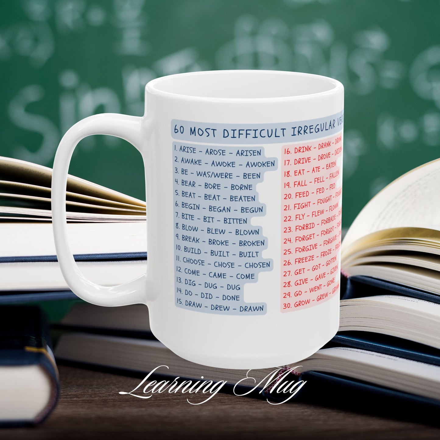 60 Most Difficult Irregular Verbs Learning Mug, (11oz, 15oz)