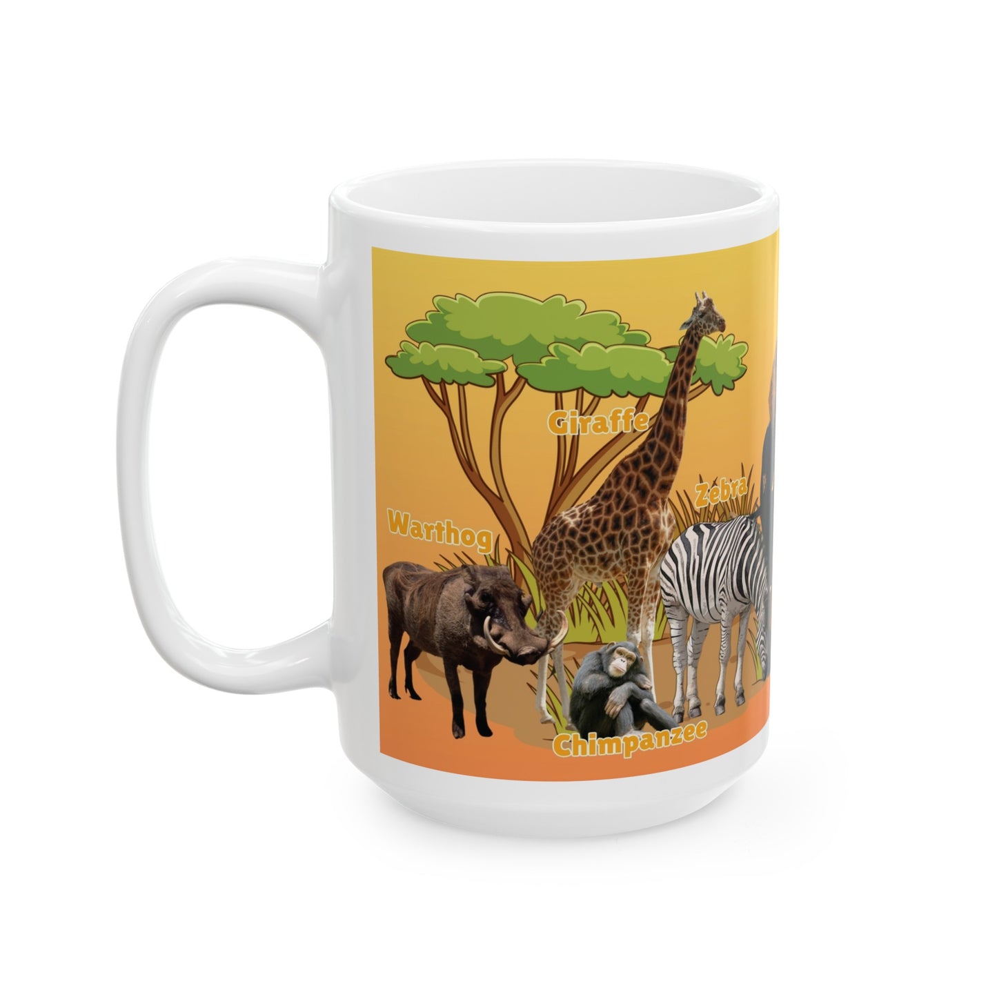 Animals Of Africa Learning Mug for Kids, Preschoolers, Kindergartens Ceramic Mug, 11oz