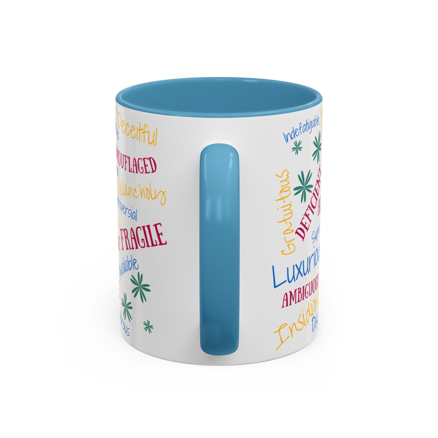 50 English Adjectives Learning Coffee Mug (11, 15oz), English vocabulary and spelling learning.