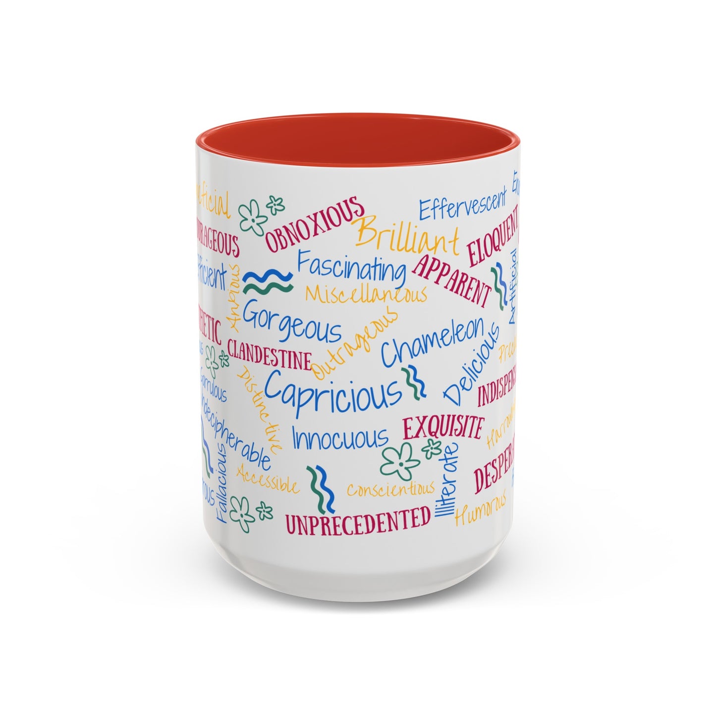 50 English Adjectives Learning Coffee Mug (11, 15oz), English vocabulary and spelling learning.