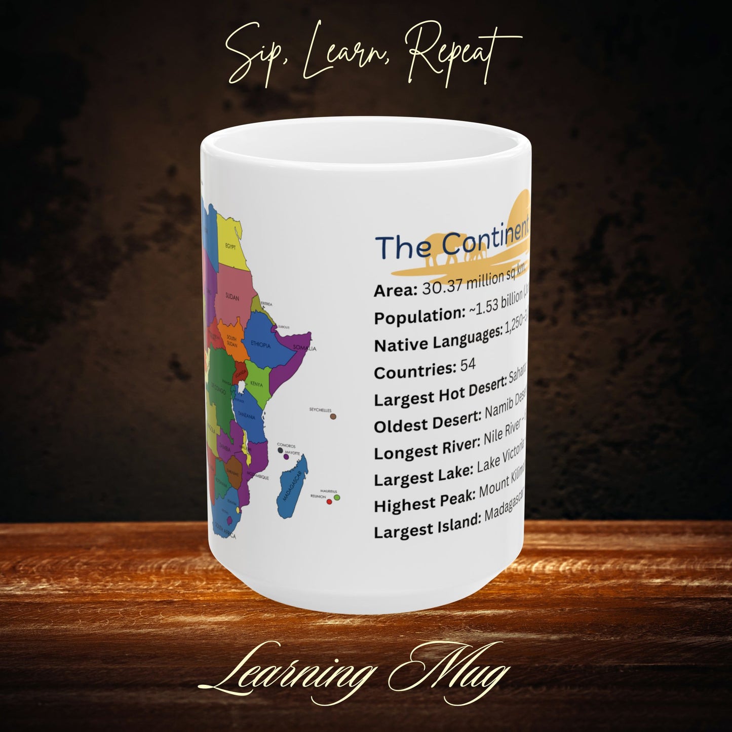 The Continent of Africa Mug, Educational Africa Map Mug with Fun Facts, African Geography Learning Mug, Perfect Gift for Kids and Adults