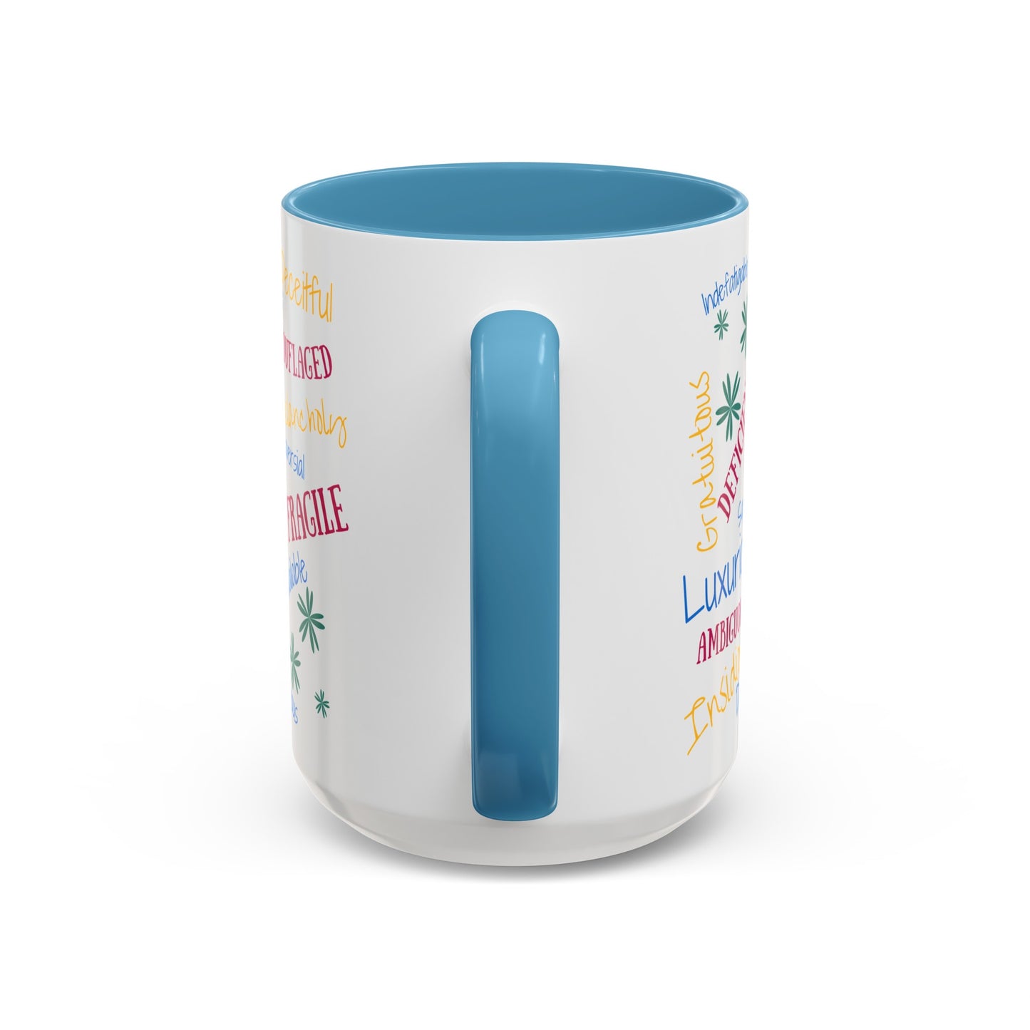 50 English Adjectives Learning Coffee Mug (11, 15oz), English vocabulary and spelling learning.