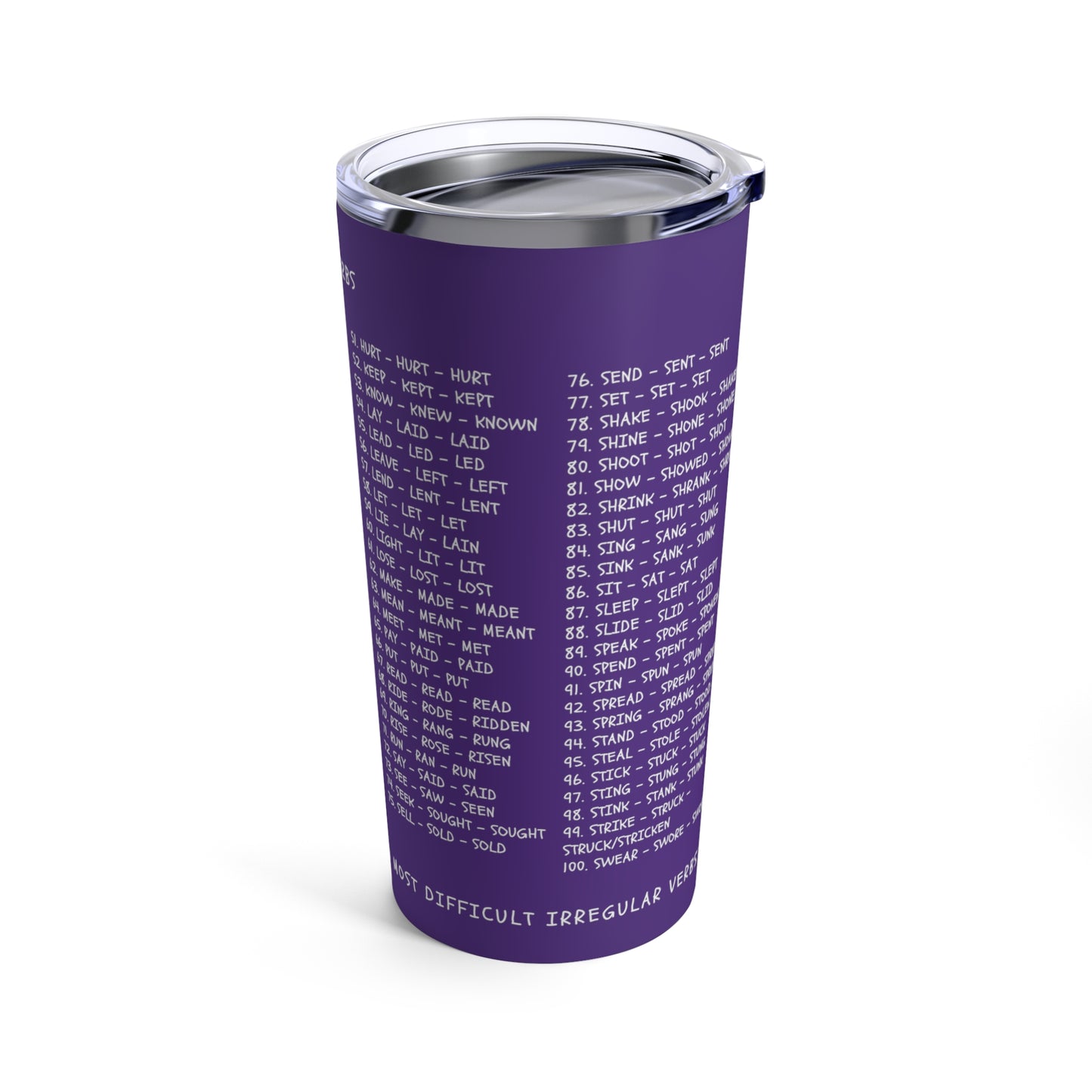 100 Most Difficult Irregular Verbs Learning Tumbler 20oz