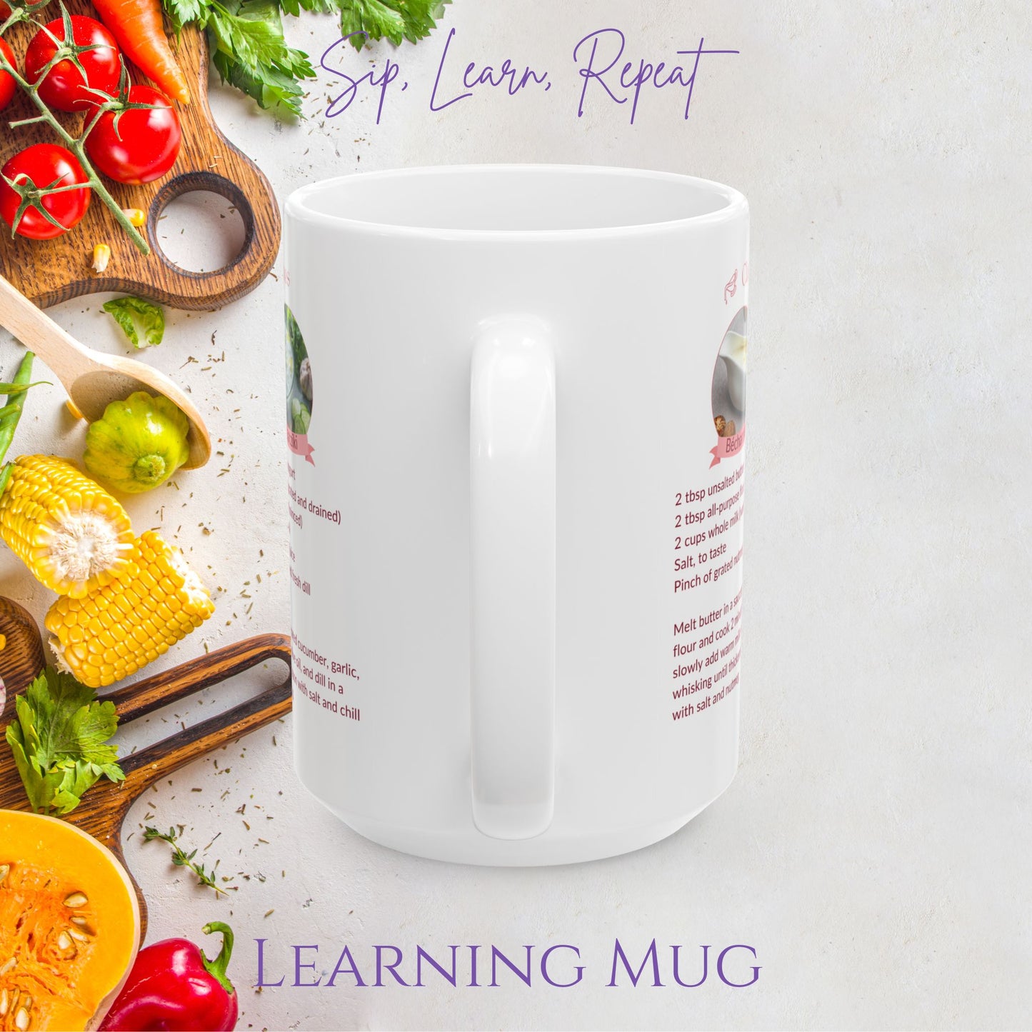Classic Sauce Recipes Ceramic Mug – Learn to Make Hollandaise, Pesto, Béchamel & Tzatziki