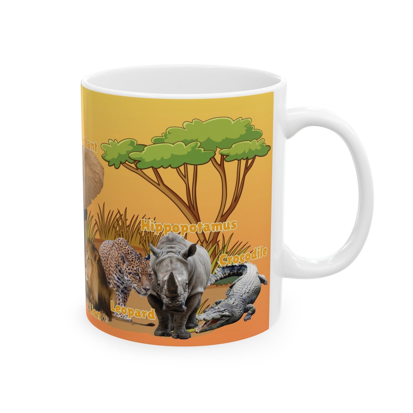 Animals Of Africa Learning Mug for Kids, Preschoolers, Kindergartens Ceramic Mug, 11oz