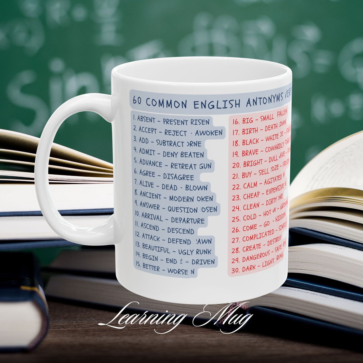 60 Common English Antonyms Learning Mug, (11oz, 15oz)