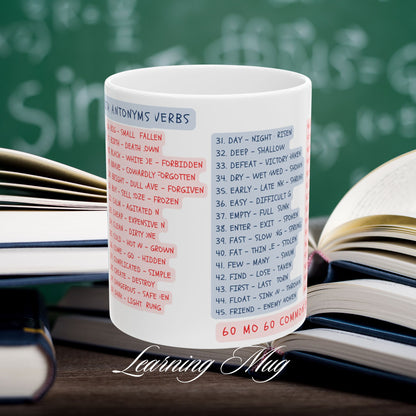 60 Common English Antonyms Learning Mug, (11oz, 15oz)