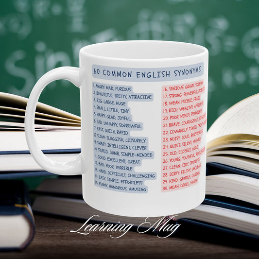 60 Common English Synonyms Learning Mug, (11oz, 15oz)