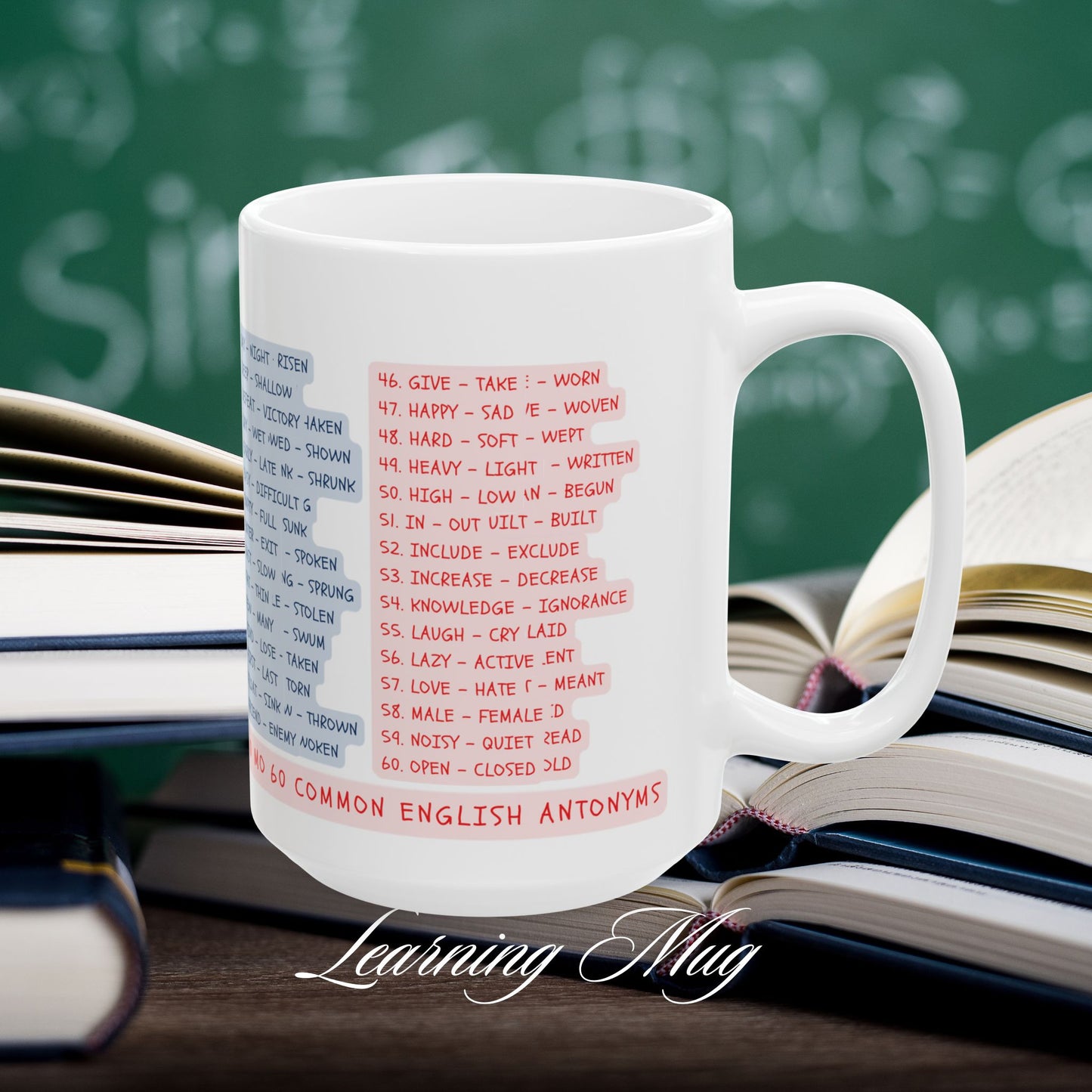 60 Common English Antonyms Learning Mug, (11oz, 15oz)