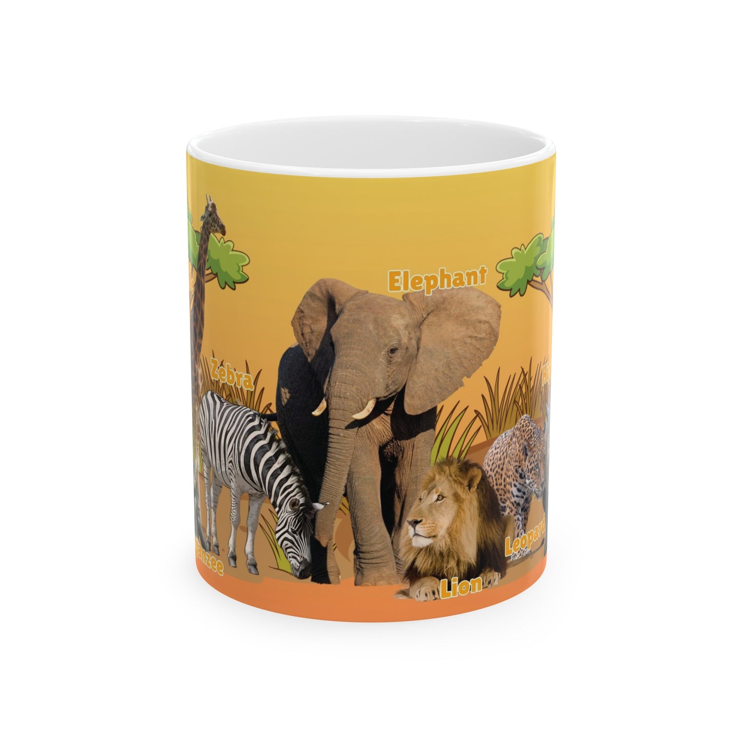 Animals Of Africa Learning Mug for Kids, Preschoolers, Kindergartens Ceramic Mug, 11oz