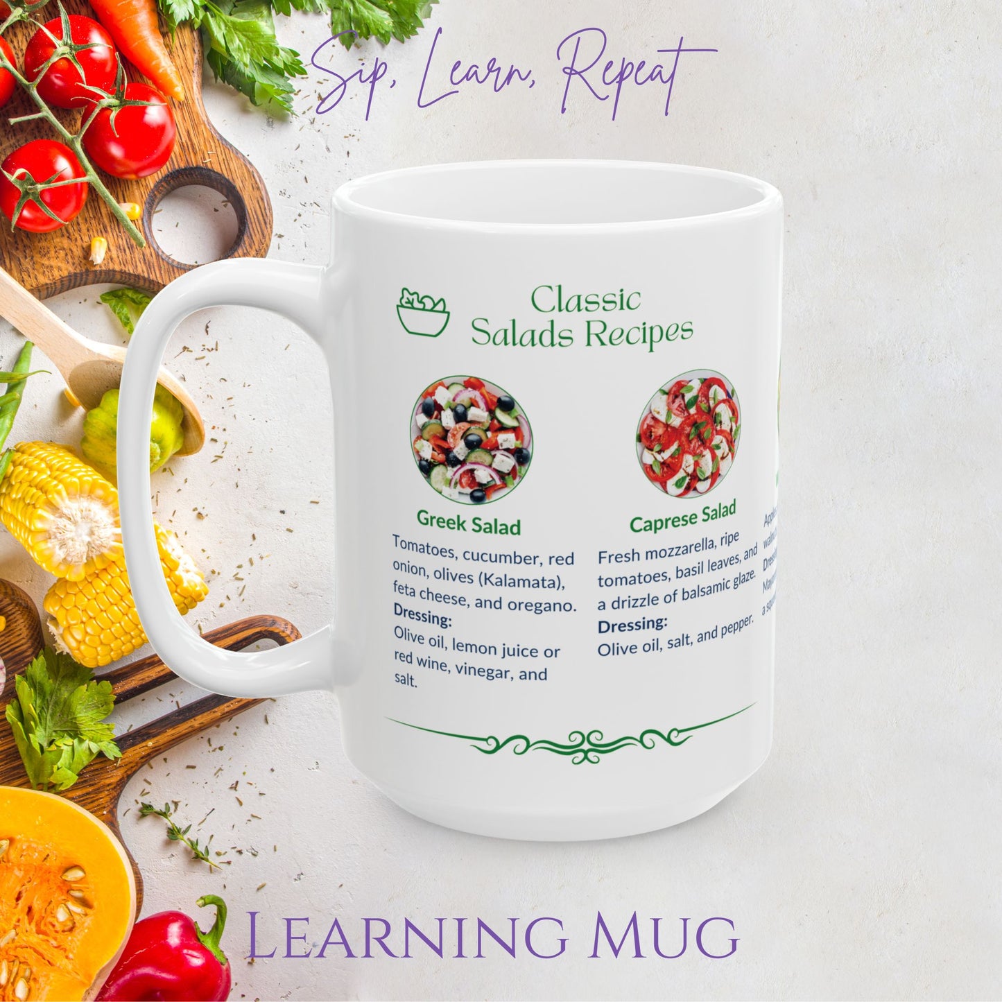 Classic Salad Recipe Mug - Unique Kitchen Gift for Foodies, Meal Prep, Weight Loss, Healthy Cooking & Easy Recipes