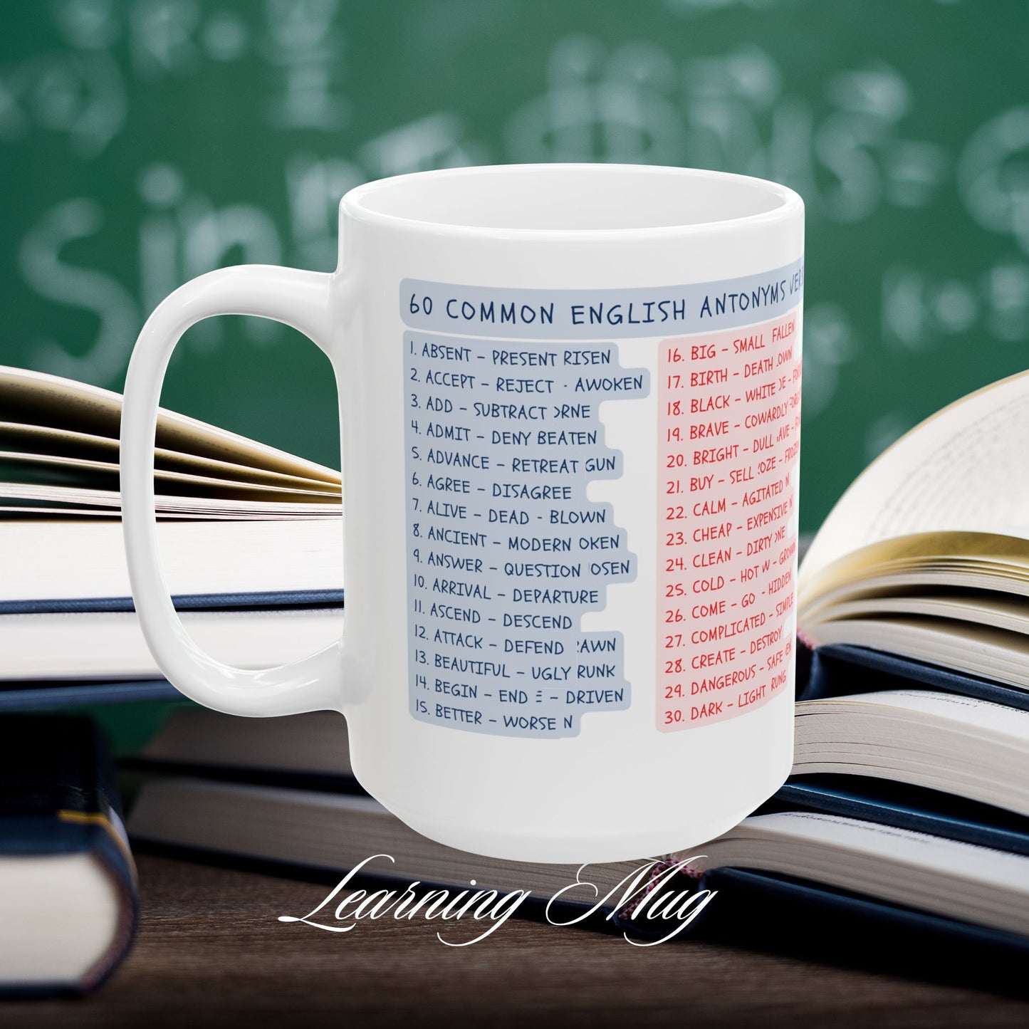 60 Common English Antonyms Learning Mug, (11oz, 15oz)