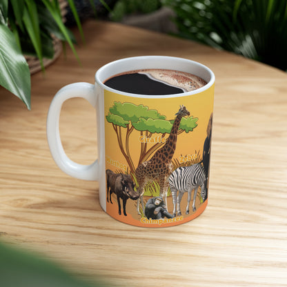 Animals Of Africa Learning Mug for Kids, Preschoolers, Kindergartens Ceramic Mug, 11oz