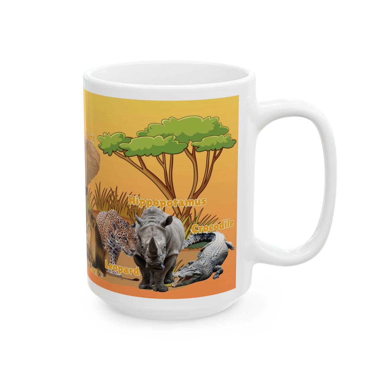 Animals Of Africa Learning Mug for Kids, Preschoolers, Kindergartens Ceramic Mug, 11oz