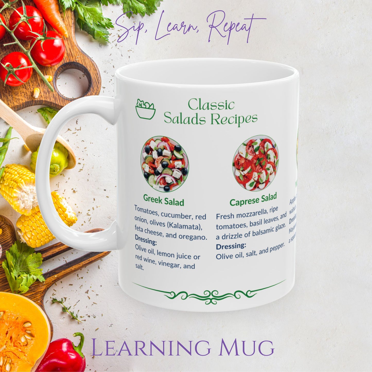 Classic Salad Recipe Mug - Unique Kitchen Gift for Foodies, Meal Prep, Weight Loss, Healthy Cooking & Easy Recipes