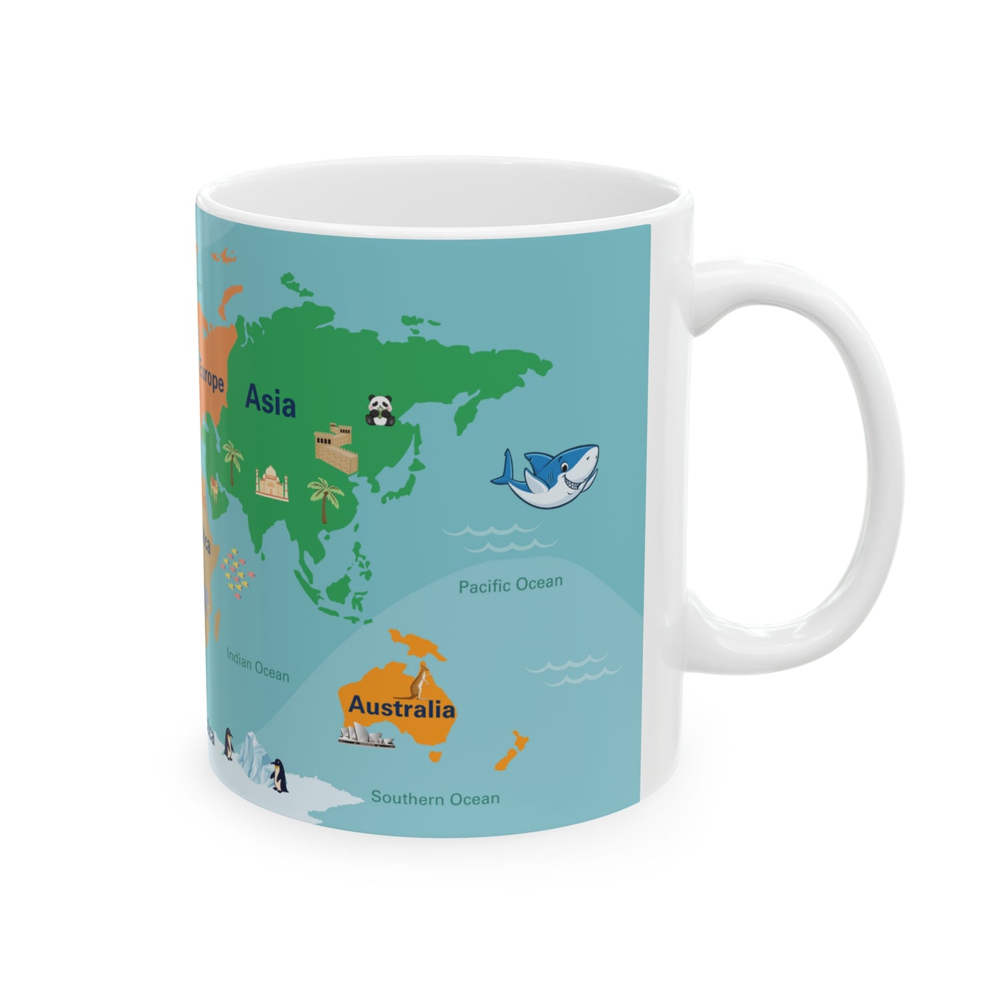 Continents and Oceans Learning Ceramic Mug, 11oz