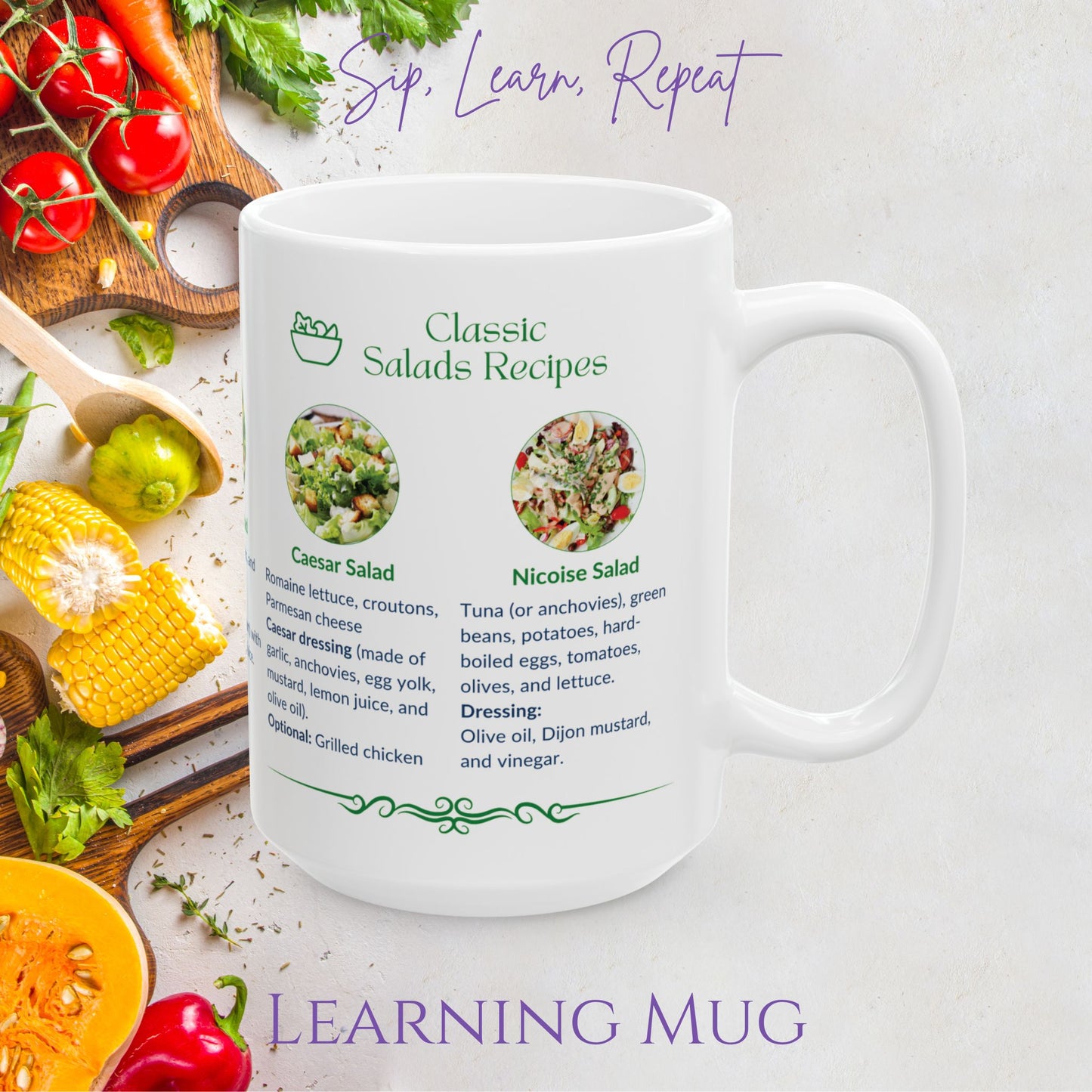 Classic Salad Recipe Mug - Unique Kitchen Gift for Foodies, Meal Prep, Weight Loss, Healthy Cooking & Easy Recipes