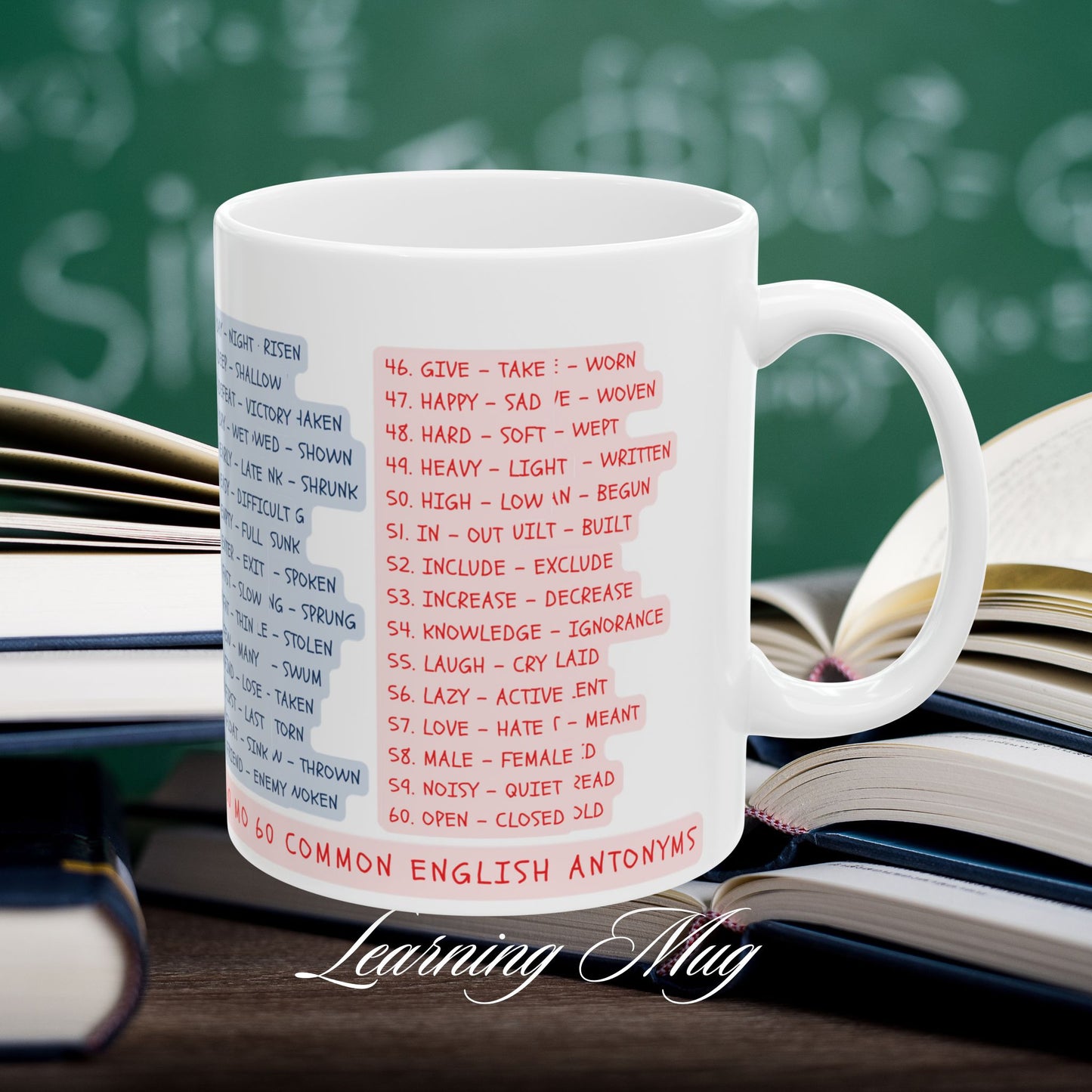 60 Common English Antonyms Learning Mug, (11oz, 15oz)